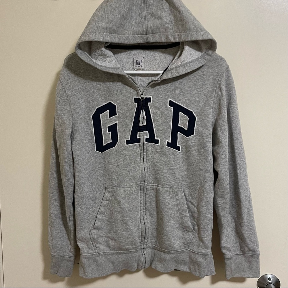 GAP Kids Grey Relaxed Logo Zip-Up Hoodie (Size XXL)